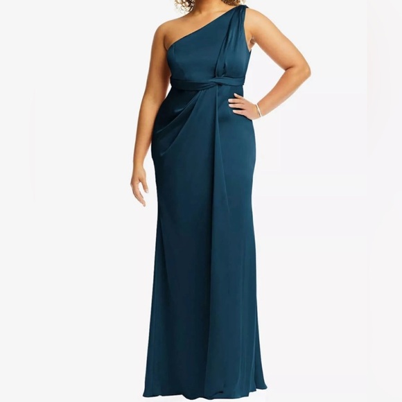 Dessy Collection Dresses & Skirts - Dessy Collection One-Shoulder Draped Twist Empire Waist Trumpet Gown Sz 16 Blue